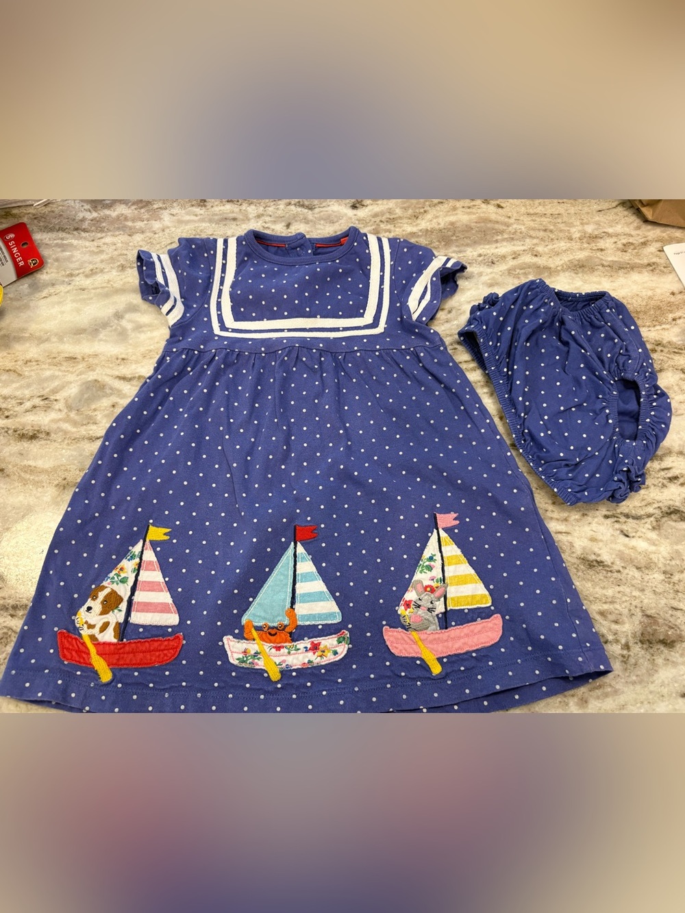 Mini Boden Navy Polka Dot Sailboat Dress
